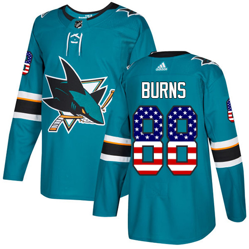 Herren San Jose Sharks Eishockey Trikot Brent Burns #88 Authentic Teal Grün USA Flag Fashion